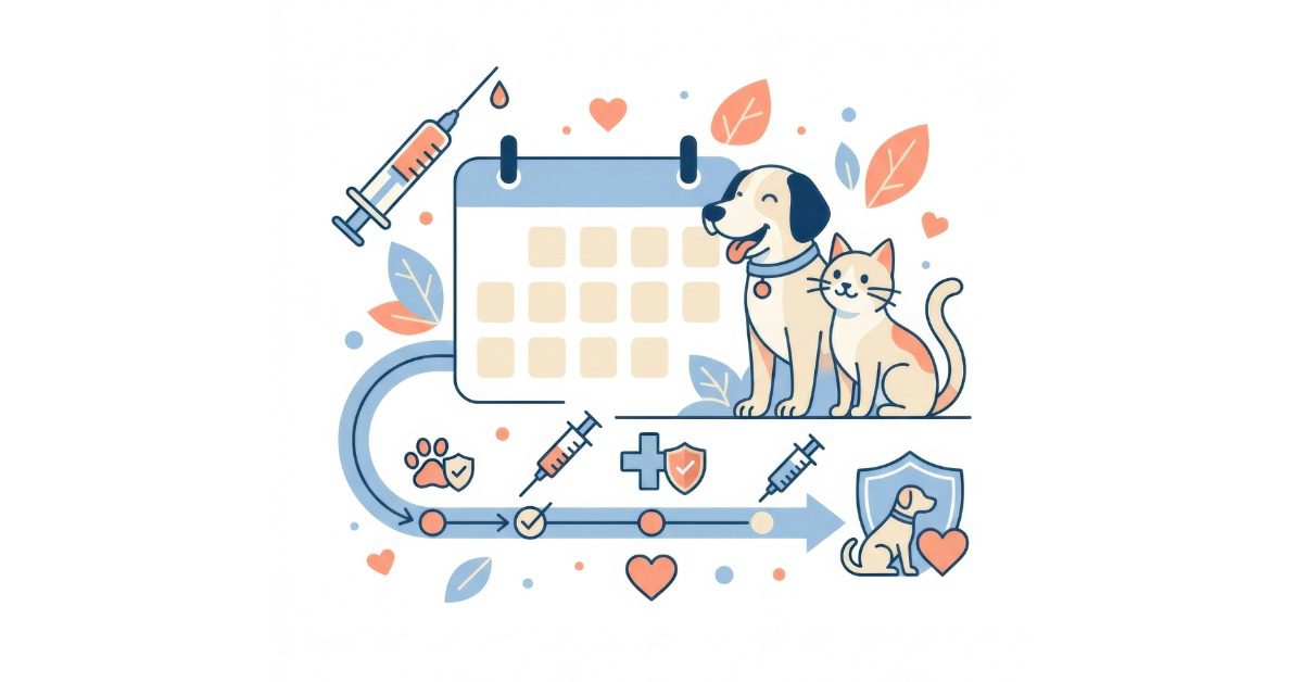 cartoon image of dog and cat beside a blank calendar